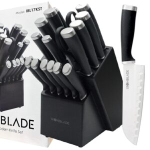 ironblade knife set, 17-pieces kitchen knife set with block wooden german stainless steel with special blade sharpener