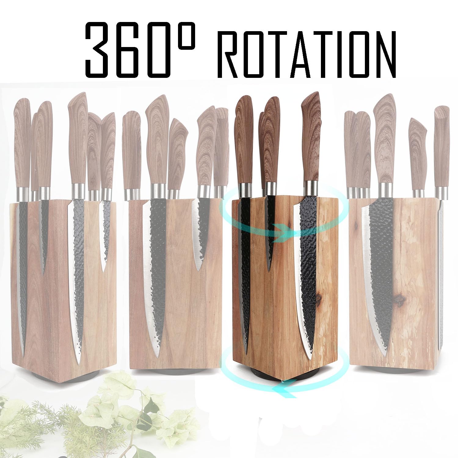 Azauvc Knife Block With Strong Magnets,360 Magnetic Knife Holder without Knives,Display Stand and Storage Rack without Knives