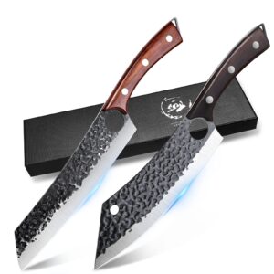 purple dragon 8inch ultra sharp butcher knife with 8.5inch full tang vegetable cleaver knife
