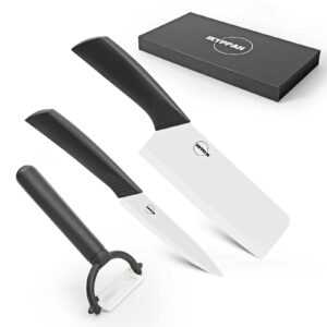 ikyppah complete ceramic knife set - 6" vegetable cleaver, 4" chef's knife, and y-peeler for effortless food prep