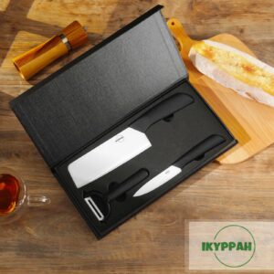 IKYPPAH Complete Ceramic Knife Set - 6" Vegetable Cleaver, 4" Chef's Knife, and Y-Peeler for Effortless Food Prep