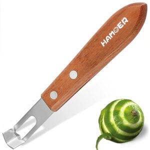 hamoer channel knife zester - fruit and vegetable tool for decorating cocktails, desserts, and salads stainless steel tip wooden handle