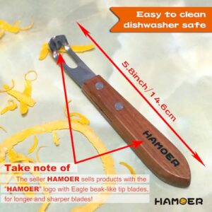 HAMOER Channel Knife Zester - Fruit and Vegetable Tool for Decorating Cocktails, Desserts, and Salads Stainless Steel Tip Wooden Handle