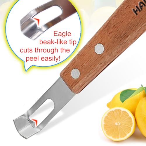 HAMOER Channel Knife Zester - Fruit and Vegetable Tool for Decorating Cocktails, Desserts, and Salads Stainless Steel Tip Wooden Handle