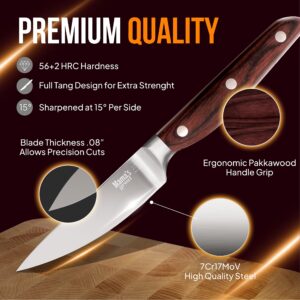 Mama's Great 3.5 Inch Kitchen Paring Knife - Multipurpose Razor Sharp Small Knife with High Carbon Stainless Steel Full Tang Blade and Ergonomic Non-Slip Pakkawood Handle