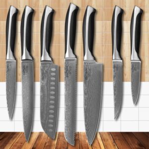 CULITECH 10+3 Piece Knives Set, Household Pro Kitchen Damascus Knife Sets with scissors,peeler sharpener, Acrylic Holder