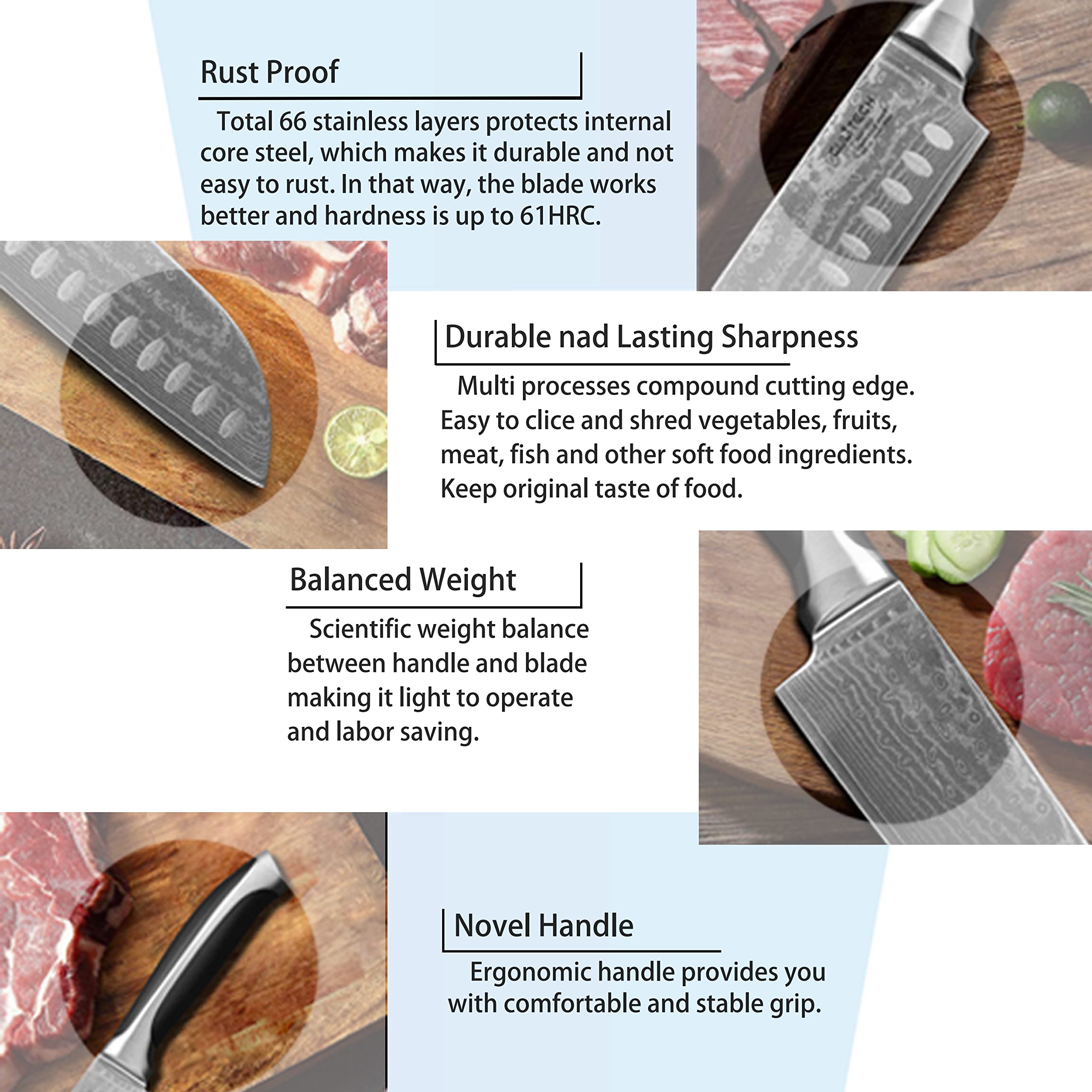 CULITECH 10+3 Piece Knives Set, Household Pro Kitchen Damascus Knife Sets with scissors,peeler sharpener, Acrylic Holder