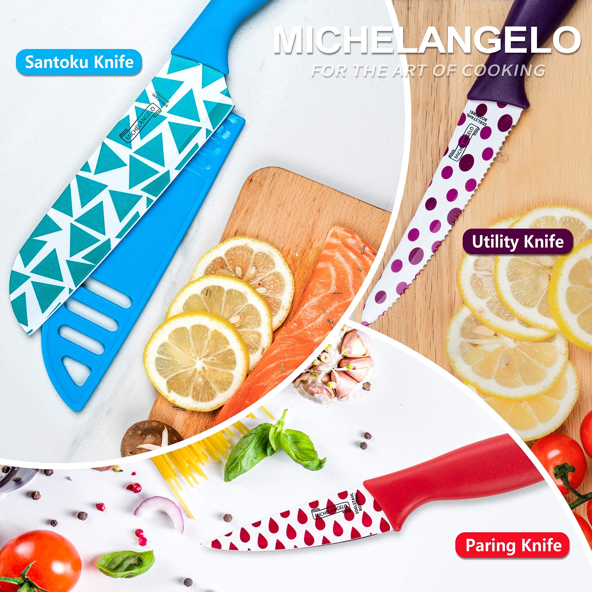 MICHELANGELO Knife Set, Kitchen Knife 20 Piece with Nonstick Colored Coating