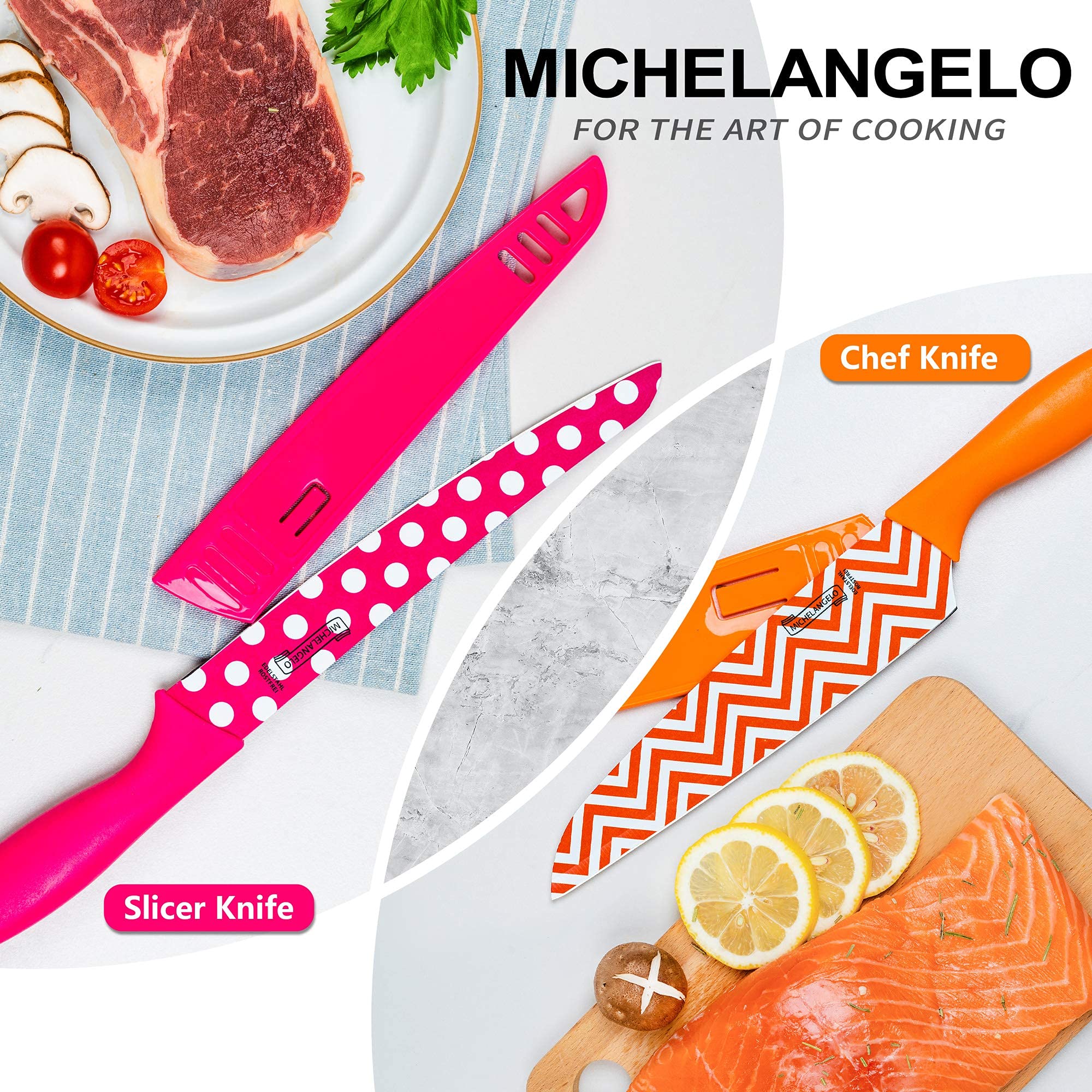MICHELANGELO Knife Set, Kitchen Knife 20 Piece with Nonstick Colored Coating