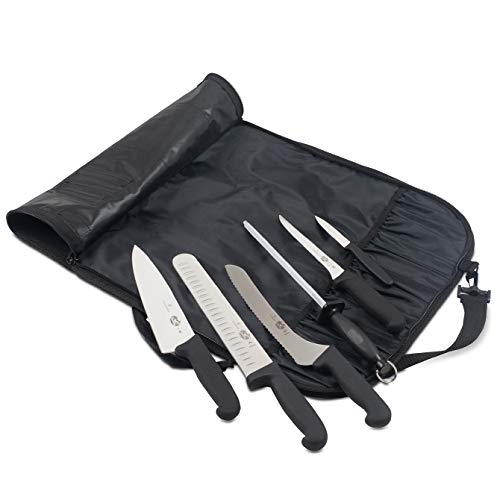 Victorinox Forschner 7 Pc Fibrox Deluxe Culinary Knife Roll Set,Black