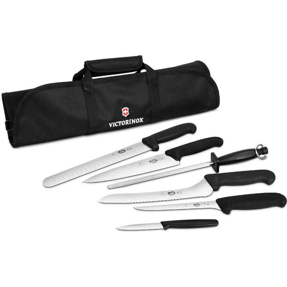 Victorinox Forschner 7 Pc Fibrox Deluxe Culinary Knife Roll Set,Black