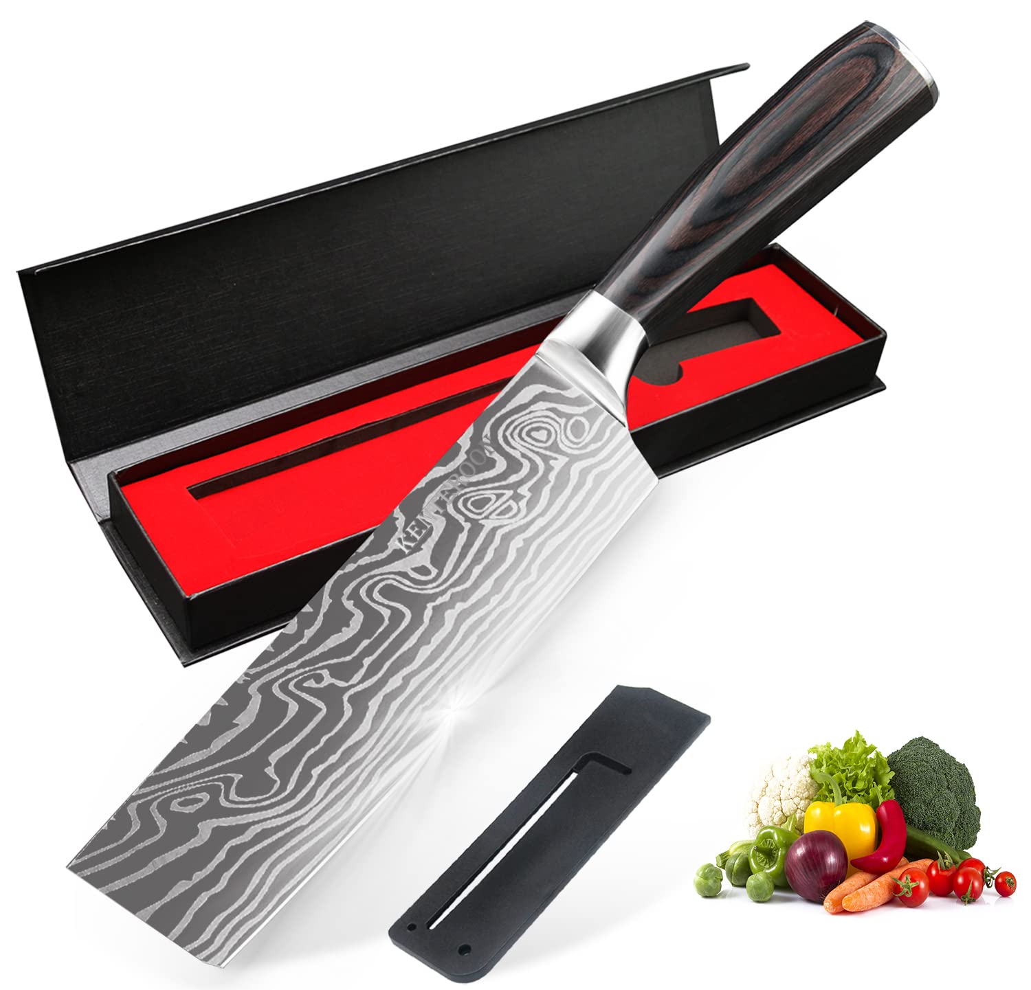 KENTROON Nakiri Knife, 7" Vegetable Knife Asian Usuba Knife,Fruits, meat, vegetable Multipurpose Japanese Nakiri Knife with High Carbon Steel Chef Knife Gift box for Chef,home cook