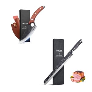 huusk chef knives bundle with brisket slicing knife with leather sheath and gift box