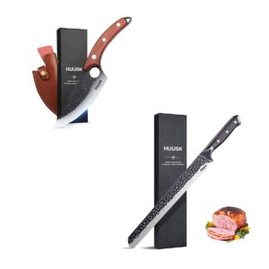 Huusk Chef Knives Bundle with Brisket Slicing Knife with Leather Sheath and Gift Box