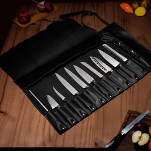 EVERPRIDE Chef Knife Roll Bag Made of Genuine Top Grain Leather – Knife Bag Holds 10 Knives up to 18” PLUS Zippered Compartment for Cooking Accessories – Knives Not Included