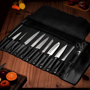 EVERPRIDE Chef Knife Roll Bag Made of Genuine Top Grain Leather – Knife Bag Holds 10 Knives up to 18” PLUS Zippered Compartment for Cooking Accessories – Knives Not Included