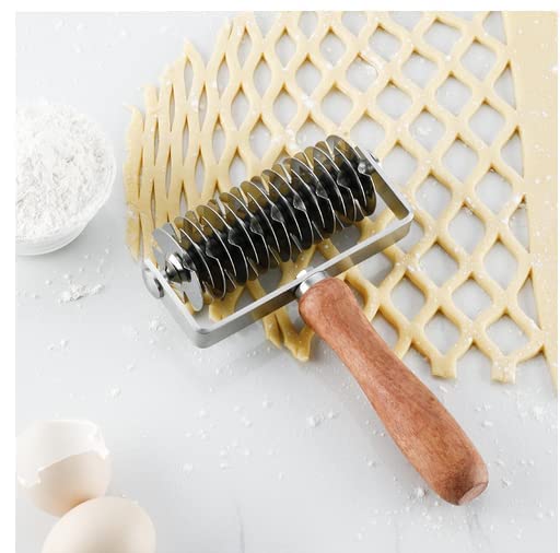 XIZHI Stainless Steel Dough Lattice Top Cookie Stainless Steel Baking Tool Cake Bread Net Knife Baking Tool Cake Bread Net Knife Holder Wooden Handle for Pizza Cookie Pie Pastry Bread