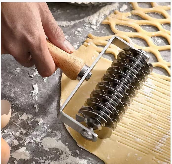 XIZHI Stainless Steel Dough Lattice Top Cookie Stainless Steel Baking Tool Cake Bread Net Knife Baking Tool Cake Bread Net Knife Holder Wooden Handle for Pizza Cookie Pie Pastry Bread