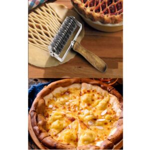 XIZHI Stainless Steel Dough Lattice Top Cookie Stainless Steel Baking Tool Cake Bread Net Knife Baking Tool Cake Bread Net Knife Holder Wooden Handle for Pizza Cookie Pie Pastry Bread