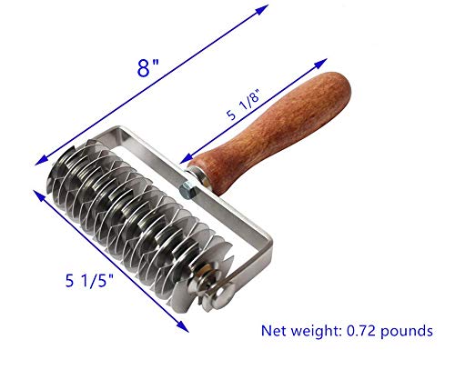 XIZHI Stainless Steel Dough Lattice Top Cookie Stainless Steel Baking Tool Cake Bread Net Knife Baking Tool Cake Bread Net Knife Holder Wooden Handle for Pizza Cookie Pie Pastry Bread