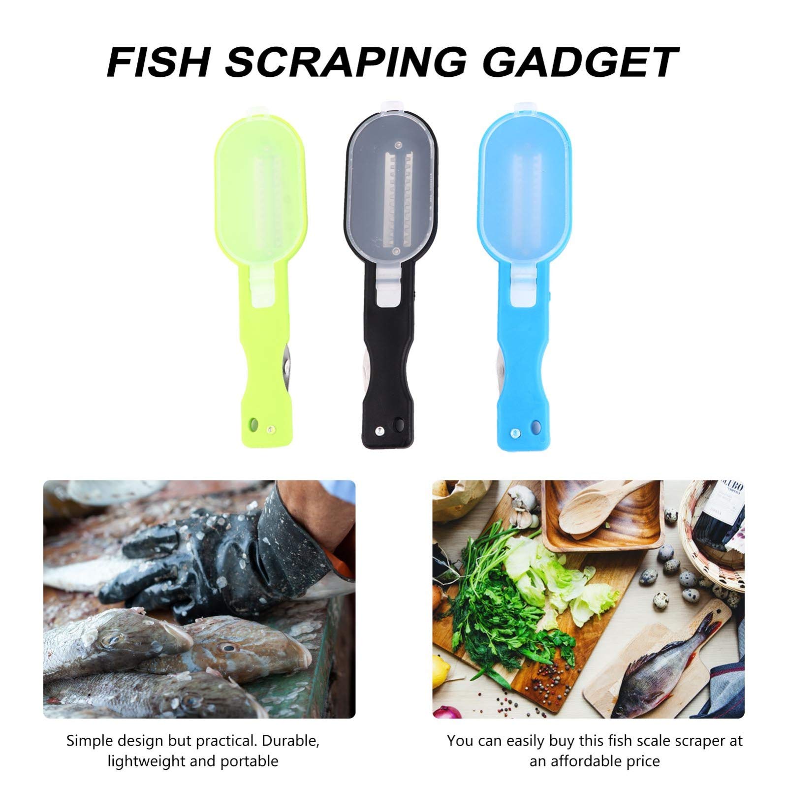 Happyyami 3pcs Fish Skin Scaler with Clear Cover Stainless Steel Fish Scale Remover Plastic Scale Scraper Plastic Fish Scale Scraper Remover Kitchen Gadgets Clean Tools (Random Color)