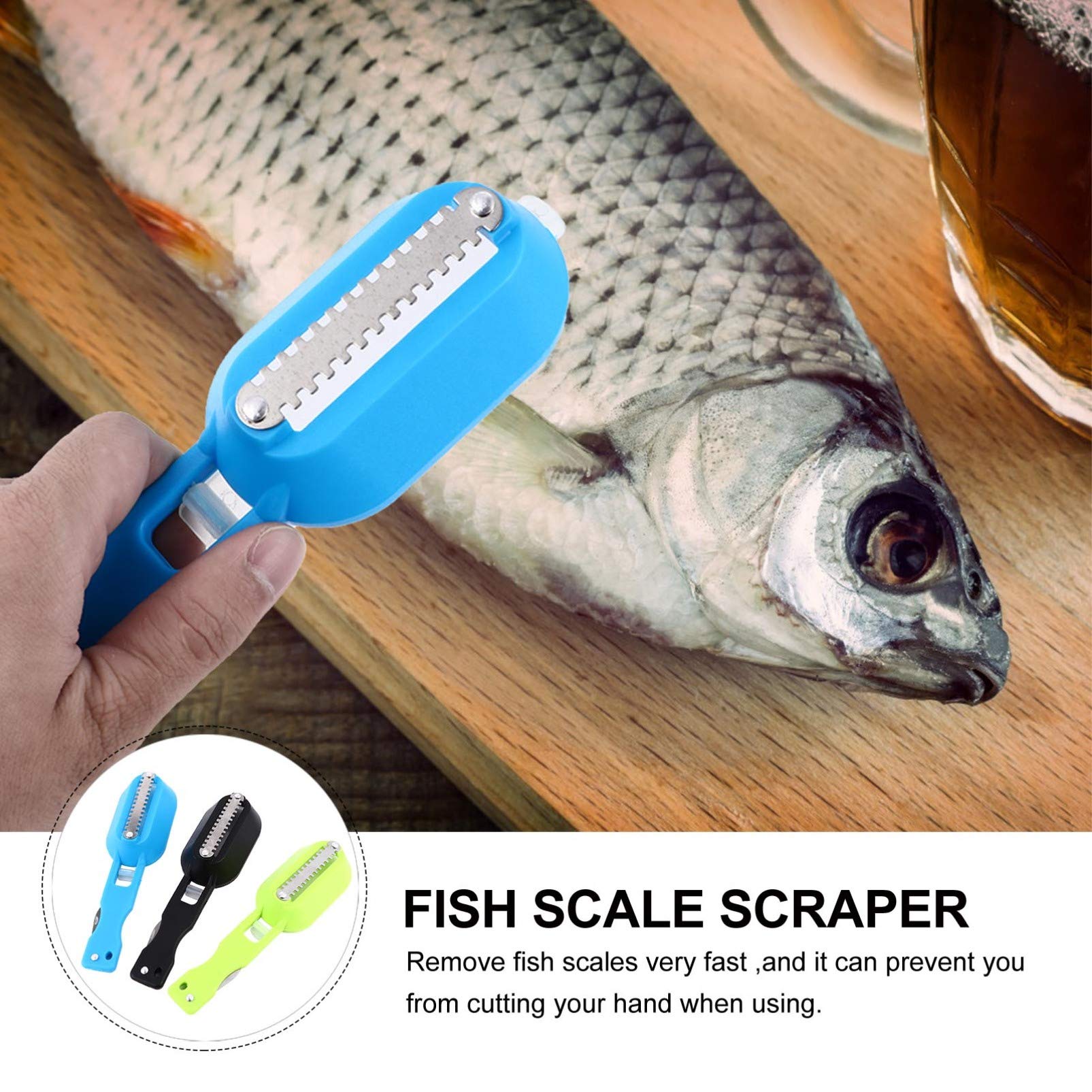 Happyyami 3pcs Fish Skin Scaler with Clear Cover Stainless Steel Fish Scale Remover Plastic Scale Scraper Plastic Fish Scale Scraper Remover Kitchen Gadgets Clean Tools (Random Color)