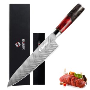 sunmei japanese chef knife - japanese high carbon stainless steel chef's knives 8 inch pro kitchen knife with beautiful resin handle and gift box