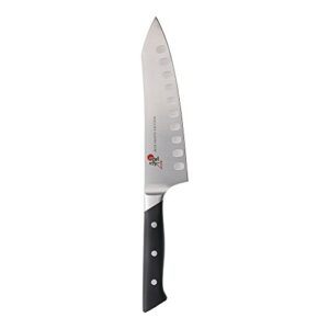 miyabi morimoto edition hollow edge rocking santoku knife, 7-inch, black w/red accent/stainless steel