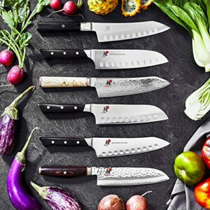 Miyabi Morimoto Edition Hollow Edge Rocking Santoku Knife, 7-inch, Black w/Red Accent/Stainless Steel