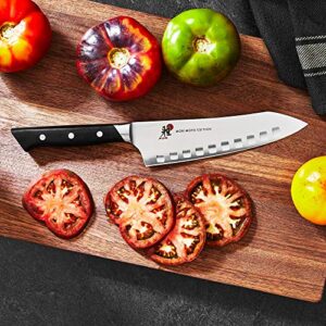 Miyabi Morimoto Edition Hollow Edge Rocking Santoku Knife, 7-inch, Black w/Red Accent/Stainless Steel