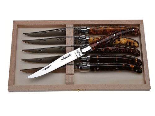 Jean Dubost Laguiole Knives with Acrylic Tortoise Handles, Set of 6