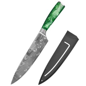 culitech chef knife, 8 inches sharp laser damascus pattern chef knife with resin handle and sheath,utility kitchen knife for kitchen and restaurant used