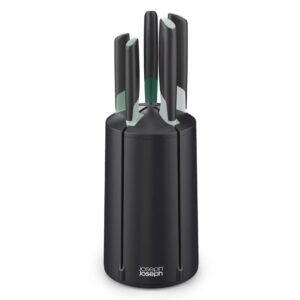 joseph joseph elevate knives 5-piece carousel set, japanese stainless steel knife block - editions - sage green and black