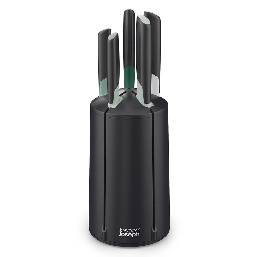 Joseph Joseph Elevate Knives 5-piece Carousel Set, Japanese Stainless Steel Knife Block - Editions - Sage Green and Black