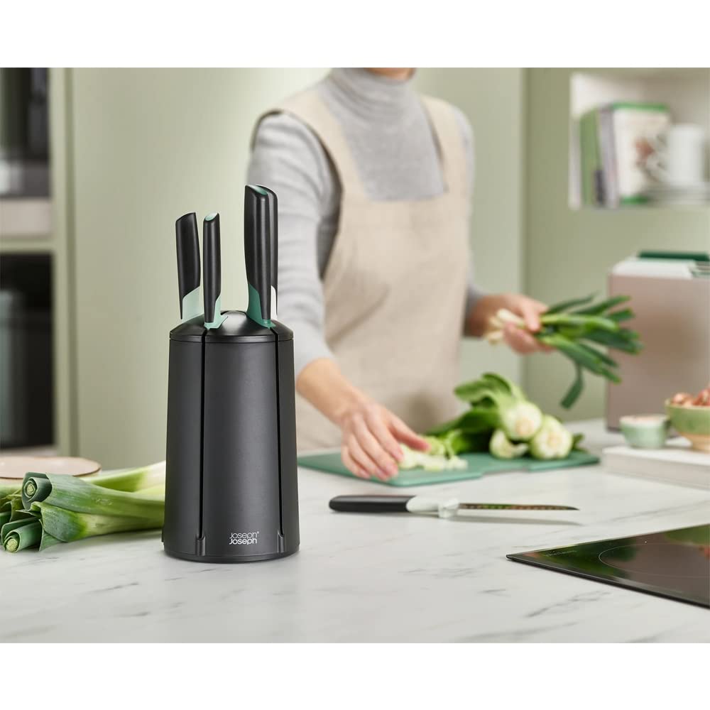 Joseph Joseph Elevate Knives 5-piece Carousel Set, Japanese Stainless Steel Knife Block - Editions - Sage Green and Black