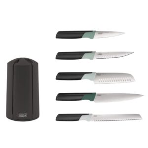 Joseph Joseph Elevate Knives 5-piece Carousel Set, Japanese Stainless Steel Knife Block - Editions - Sage Green and Black