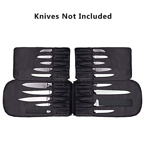 Chef Knife Bag, 21 Separate Slots, Handmade,Durable,Washable,Waterproof Oxford Cloth Stores 21 Knives,a Zipped Tool Pouch and More,Shoulder Strapï¼ŒKnives Not Included