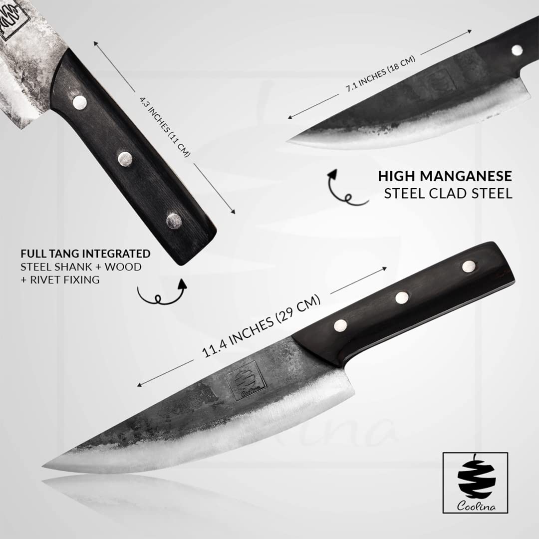 COOLINA Altomino Tungsten Steel Slicing Knife, 7.1-in Japanese Traditional Chef, Forged Hammered Kitchen Knife, Outdoor Cooking Hunting Survival Knives