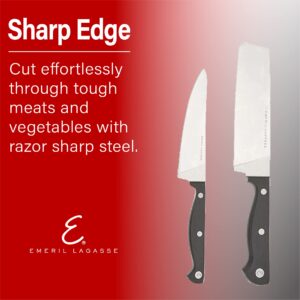 Emeril 3-Piece Specialty Cutlery Kitchen Knife Set (6.5" Nakiri, 5.5" Prep, & 4.75" Spreader Knives) (Black)