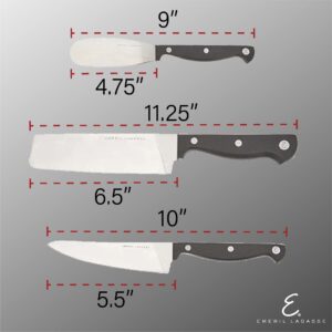 Emeril 3-Piece Specialty Cutlery Kitchen Knife Set (6.5" Nakiri, 5.5" Prep, & 4.75" Spreader Knives) (Black)