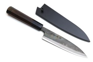 yoshihiro mizu yaki blue high carbon steel #1 kurouchi petty japanese utility knife shitan handle (6'' (150mm) & saya)
