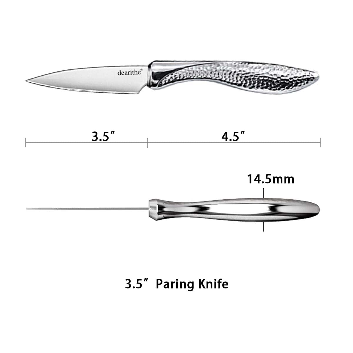 dearithe Paring Knife 3.5 Inch with Sheath, Hammered Pattern Hollowed Handle, High Carbon Stainless Steel Taper Grind Edge Technology, Peeling Knife Fruit Knife, Dishwasher Safe