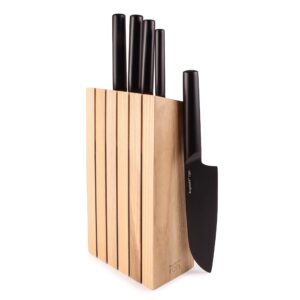 berghoff ron 5pc non-stick kitchen knife and wood block ergonomically designed handle double-coated titanium sharp & well balanced seamless transition