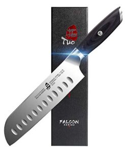 tuo kitchen santoku knife - 7 inch asian knife japanese chef knife- german hc steel kitchen knife with pakkawood handle - falcon series with gift box