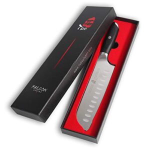 TUO Kitchen Santoku Knife - 7 Inch Asian Knife Japanese Chef Knife- German HC Steel Kitchen Knife with Pakkawood Handle - FALCON SERIES with Gift Box