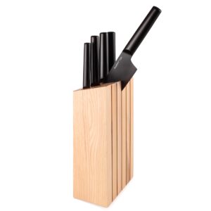 BergHOFF Ron 5Pc Non-stick Kitchen Knife And Wood Block Ergonomically Designed Handle Double-coated Titanium Sharp & Well Balanced Seamless Transition