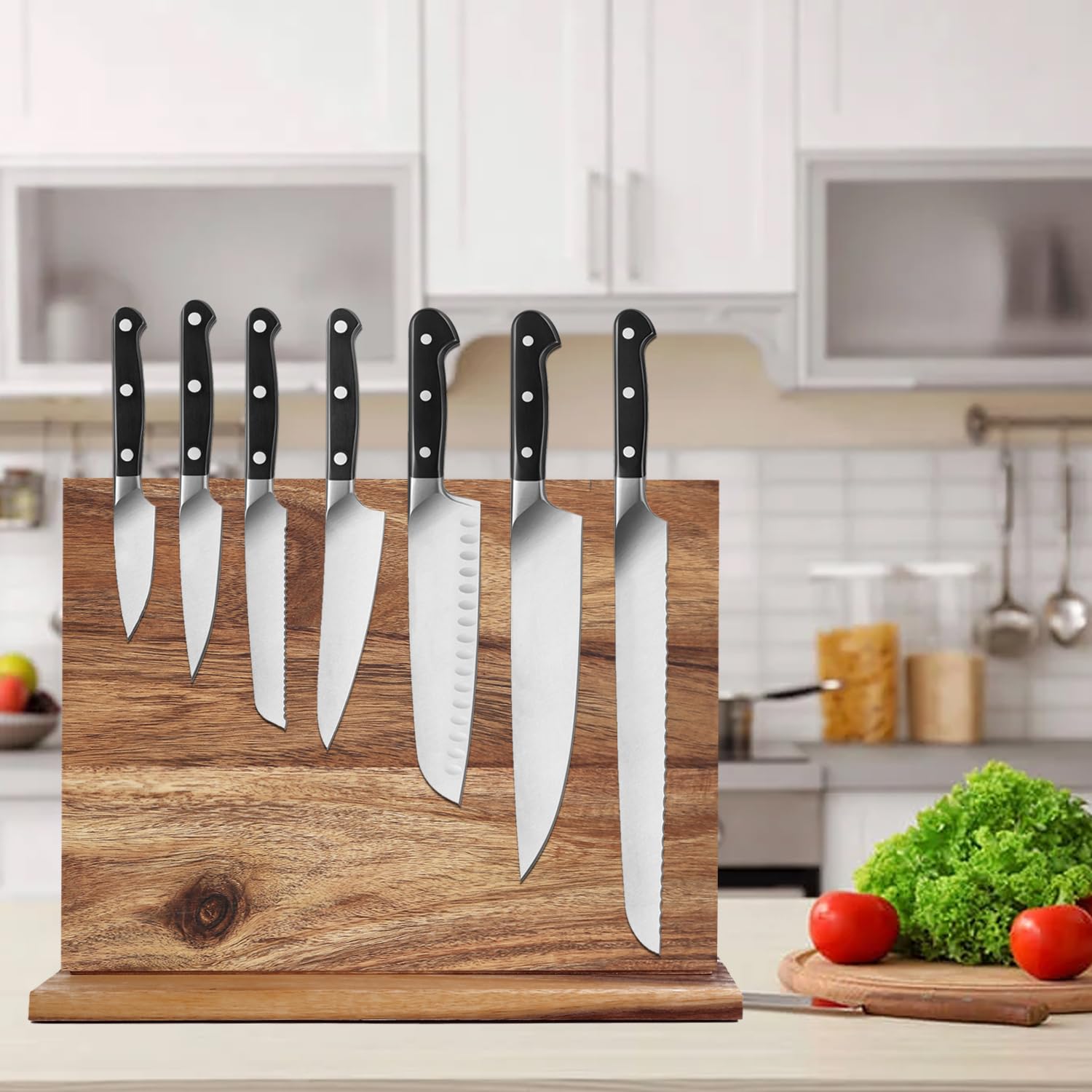 Uniharpa Double Side Magnetic Knife Block,16x 12 Inches Bigger Than Others Knife Magnet Holder Wooden Rack Magnetic Stands with Strong Enhanced Magnet Multifunctional Storage Knife Holder.