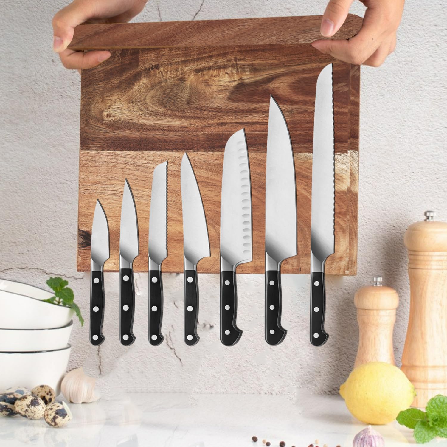 Uniharpa Double Side Magnetic Knife Block,16x 12 Inches Bigger Than Others Knife Magnet Holder Wooden Rack Magnetic Stands with Strong Enhanced Magnet Multifunctional Storage Knife Holder.