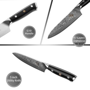 SENBON Damascus 5-inch profesional utility knife high hardness sharp fruit knife peeler knife handle non-slip G10