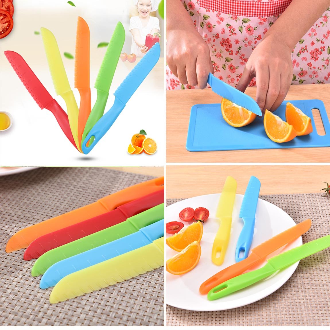 ONUPGO Knives for Kids 10 Pieces Plastic Kitchen Baking Knife Set, Montessori Kitchen Tools for Toddlers-Kids Cooking Sets, Real Kids Safe Cooking Knives in 10 Colors